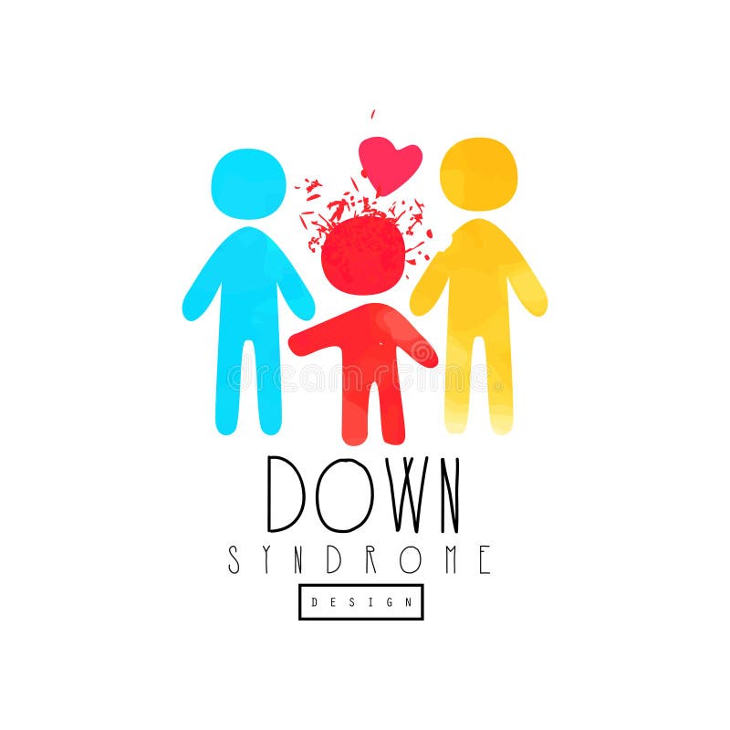 Ursprüngliches Emblem mit Familie, Kind mit Down-Syndrom Vector Design für Wellnessmitte, mildtätige Einrichtung oder vektor abbildung