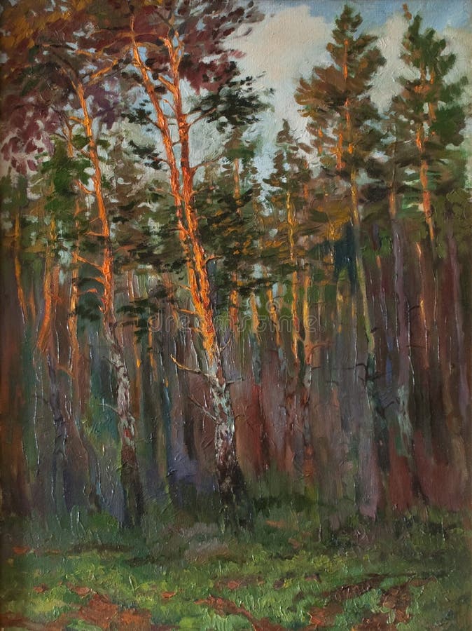 Ursprüngliches Ölgemälde von Kiefern und von Büsche Forest Impressionism Art-Konzept vektor abbildung Ursprüngliches Ölgemälde von Kiefern und von Büsche Forest Impressionism Art-Konzept vektor abbildung