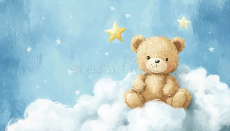 Ursuleț de pluș adorabil, cu un nor de suprafață royalty free illustration