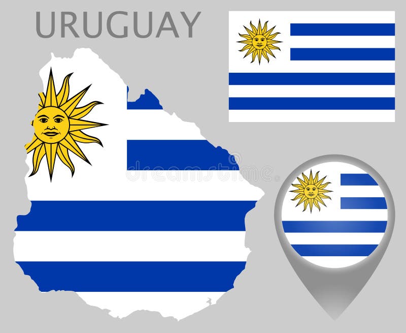 Uruguay-Flagge, Karte und Kartenzeiger lizenzfreie abbildung Uruguay-Flagge, Karte und Kartenzeiger lizenzfreie abbildung