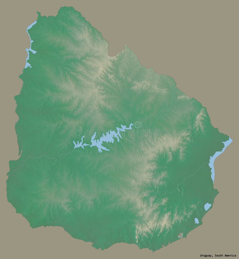 Uruguay on solid. Relief. Shape of Uruguay with its capital isolated on a solid color background. Topographic relief map. 3D rendering vector illustration Uruguay on solid. Relief. Shape of Uruguay with its capital isolated on a solid color background. Topographic relief map. 3D rendering vector illustration