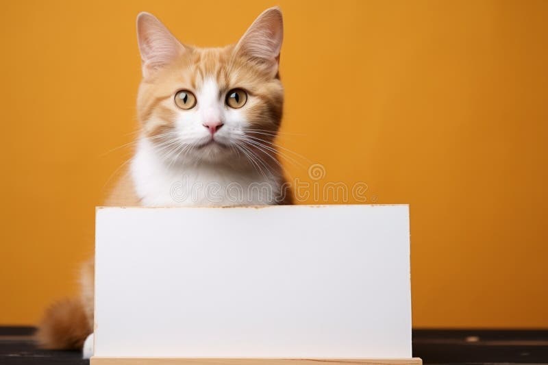 Urzekający pomarańczowy tabby uczy z pustą białą tablicą zabawny feline ilustracji