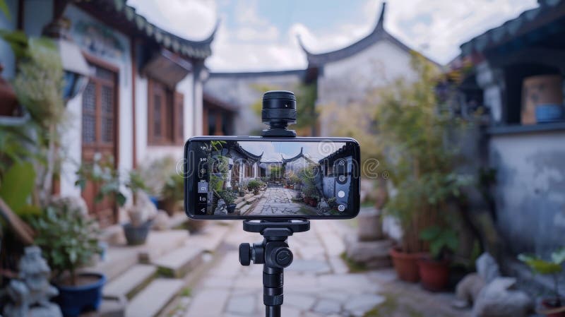 Urzekający smartfon filmowy historycznego miasta architektonicznego splendor i urok kulturowy ilustracji