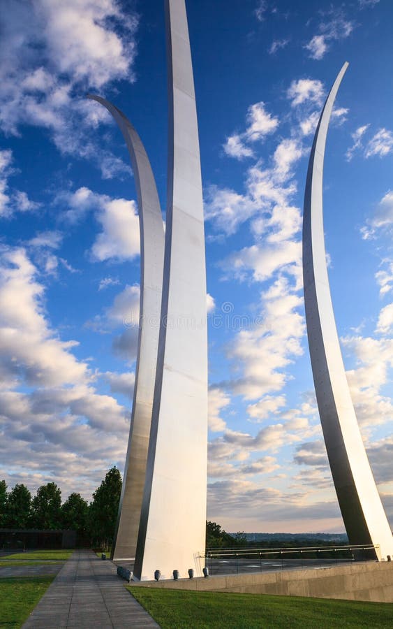 The US Air Force Memorial (Arlington VA - Washington DC Metro area)features three stainless steel spires that soar upward. The spires represent flight and the core values of the Air Force: integrity first, service before self, and excellence in all that is done. The US Air Force Memorial (Arlington VA - Washington DC Metro area)features three stainless steel spires that soar upward. The spires represent flight and the core values of the Air Force: integrity first, service before self, and excellence in all that is done.