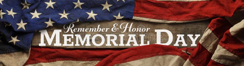 US American flag covering distressed and worn wood. Wallpaper for USA Memorial Day with Remember and Honor Memorial Day