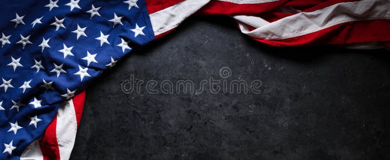 American flag on worn black background. For USA Memorial day, Veteran`s day, Labor day, or 4th of July celebration. With blank. US American flag on worn black stock image American flag on worn black background. For USA Memorial day, Veteran`s day, Labor day, or 4th of July celebration. With blank. US American flag on worn black stock image