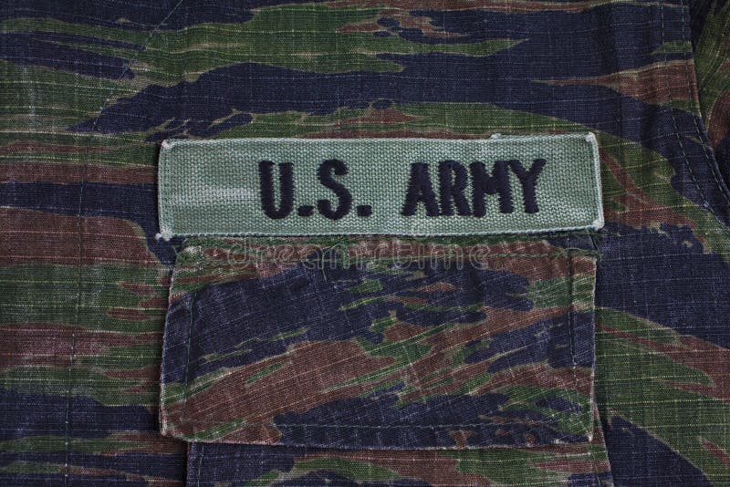 US ARMY Branch Tape on Tiger Stripe Camouflage Uniform Stock Photo ...