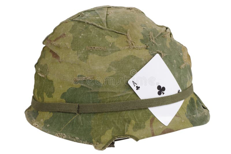 US Army Helmet Vietnam War Period with Camouflage Cover and Ammo Belt ...