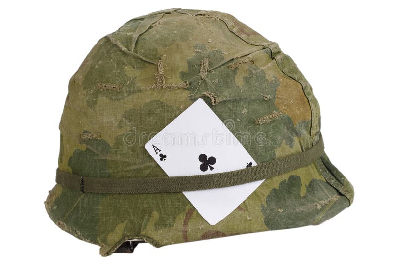 US Army Helmet Vietnam War Period with Camouflage Cover and Ammo Belt ...