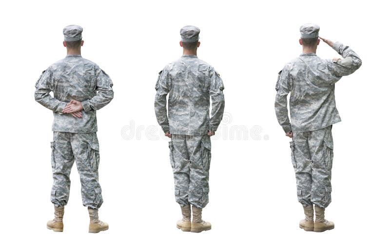 US Army soldier in three positions isolated on whi