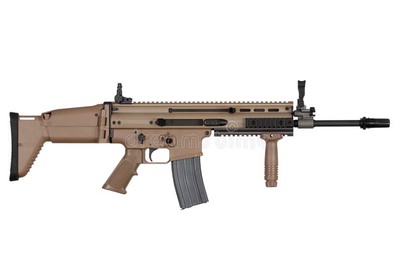 US ARMY tan colored SCAR carbine isolated on a white background