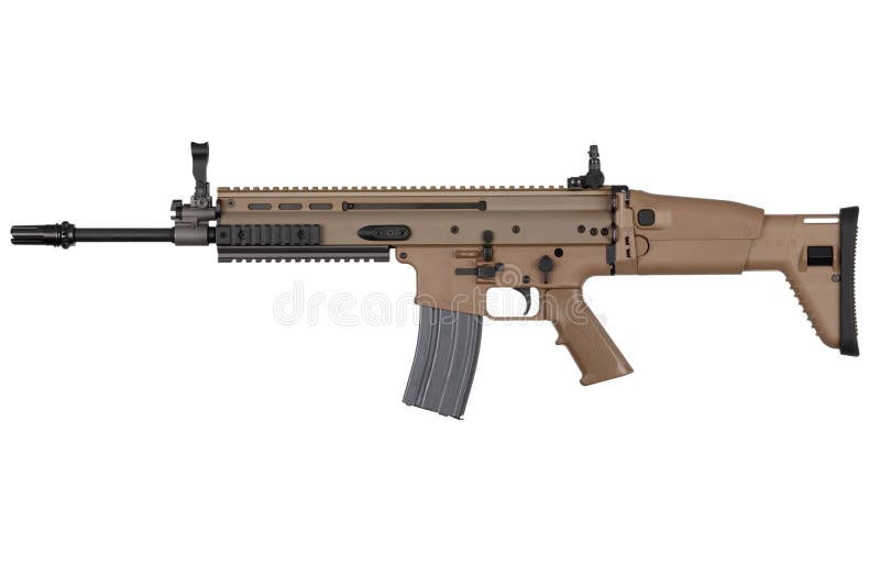 US ARMY tan colored SCAR carbine isolated on a white background