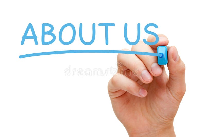 About Us Blue Marker stock images