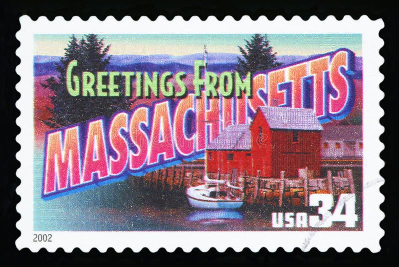 UNITED STATES - CIRCA 2002: a postage stamp printed in USA showing an image of the Massachusetts state, circa 2002. UNITED STATES - CIRCA 2002: a postage stamp printed in USA showing an image of the Massachusetts state, circa 2002.