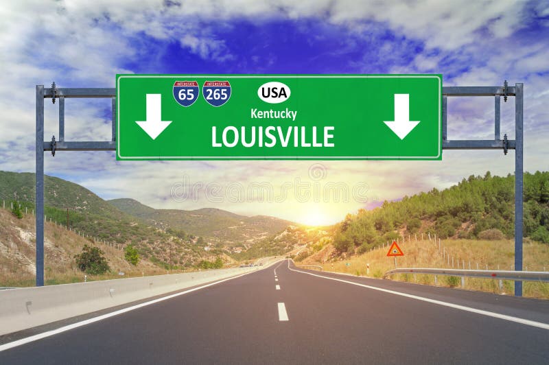 US city Louisville road sign on highway stock photo US city Louisville road sign on highway stock photo