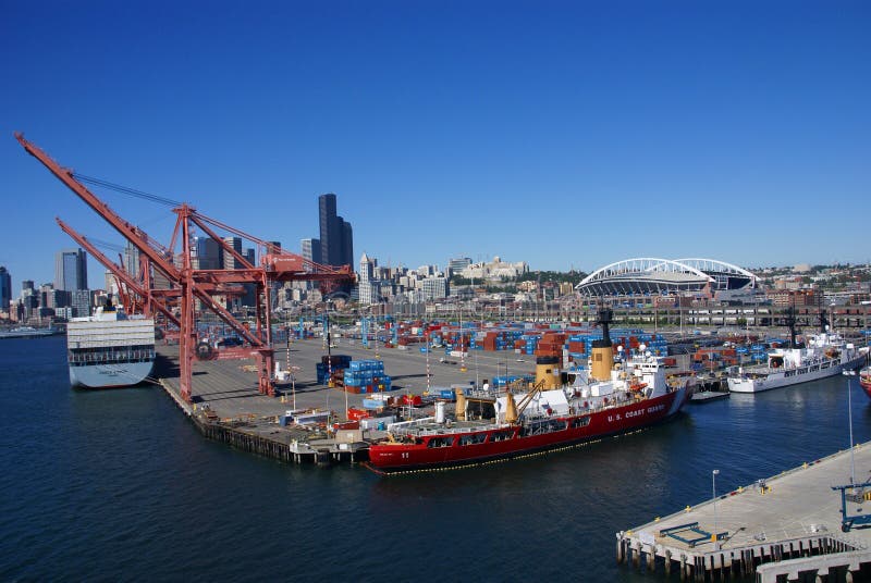 US Coast Guard ship on Seattle waterfront stock image