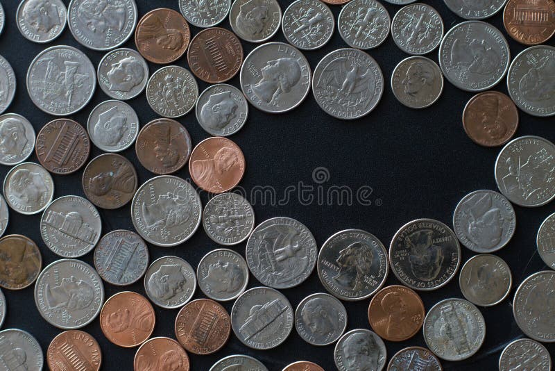 US Coins on Flat Surface with Washers Wing Nuts Stock Image Image of