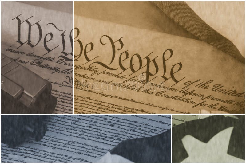 US Constitution with Hand Gun Right To Keep and Bear Arms Stock