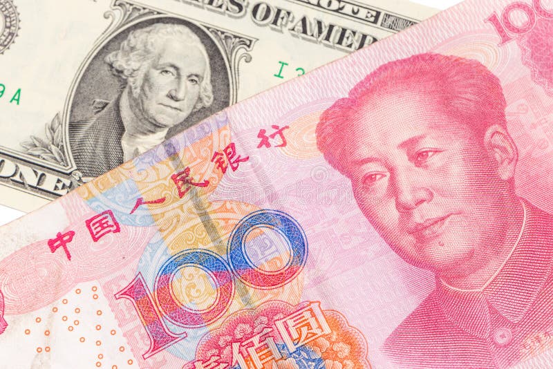 US dollar bill and Chinese yuan banknote on white background, US royalty free stock photo US dollar bill and Chinese yuan banknote on white background, US royalty free stock photo