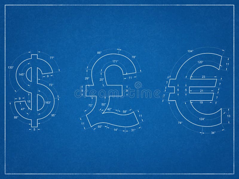 Us Dollar, British Pound, Euro Symbols - Blueprint