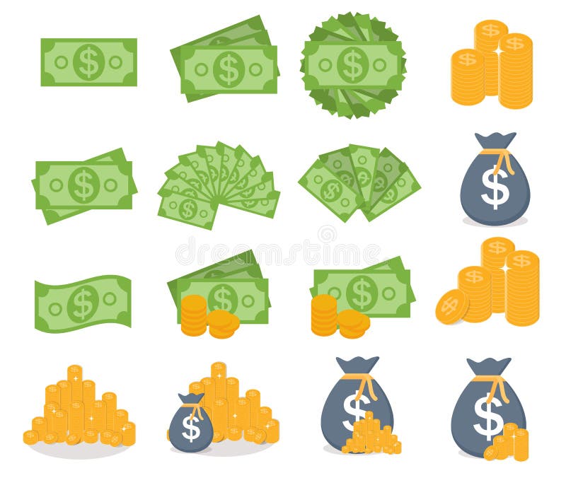 US-Dollar Stapel-Papier-Banknoten und Goldmünze-Ikonen-Zeichen stock abbildung US-Dollar Stapel-Papier-Banknoten und Goldmünze-Ikonen-Zeichen stock abbildung