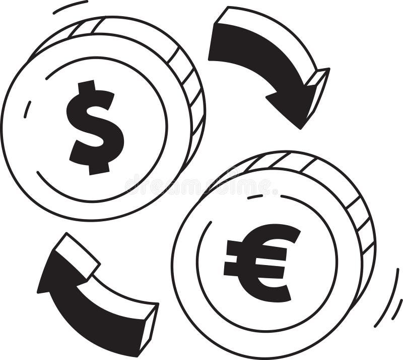 US Dollar To Euro Currency Exchange Coins Doodle Stock Illustration ...