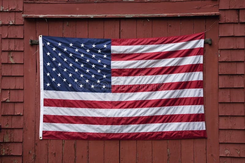 US flag on barn door