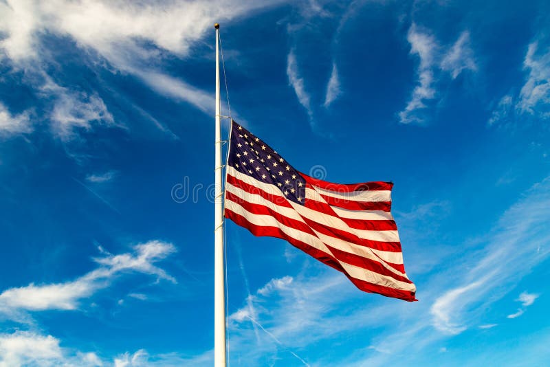 American Flag Flying at Half Staff or Half Mast Stock Image Image of