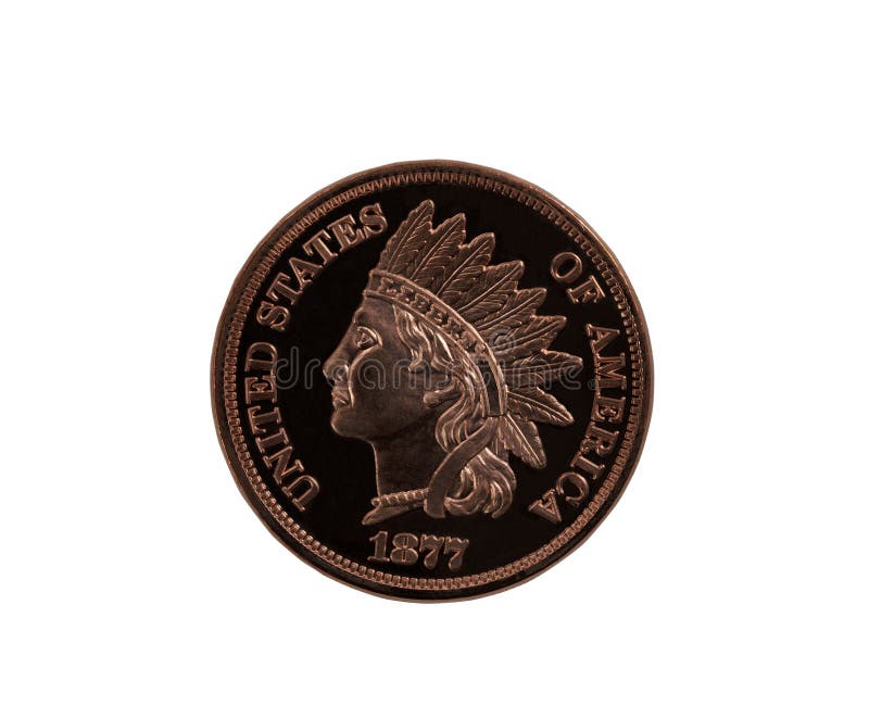 Us Indian Head One Cent Coin Isolated On White Background Stock Image