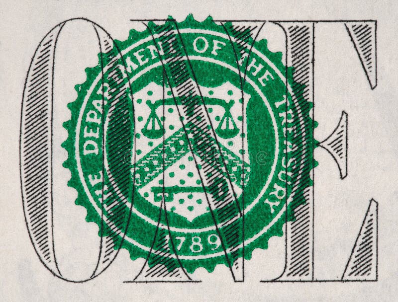 US one dollar bill closeup, 1 usd treasury seal, USA federal fed