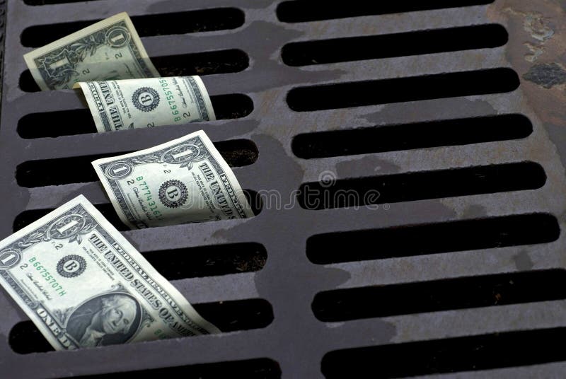 US One Dollar bills washed down the drain