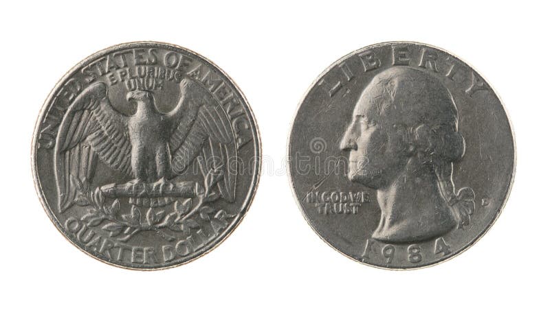 US One Quarter Coin Isolated on White stock image