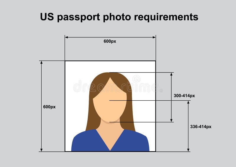 US Passport photo requirements. Standard of correct photo for identity documents in United States. Vector illustration