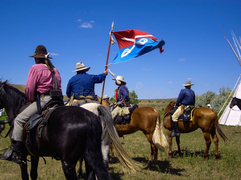 US 7th Cavalry Flag at Battle of the Little Bighorn reenactment stock images US 7th Cavalry Flag at Battle of the Little Bighorn reenactment stock images