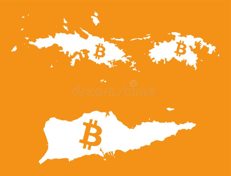 US Virgin Islands map with bitcoin crypto currency symbol illust