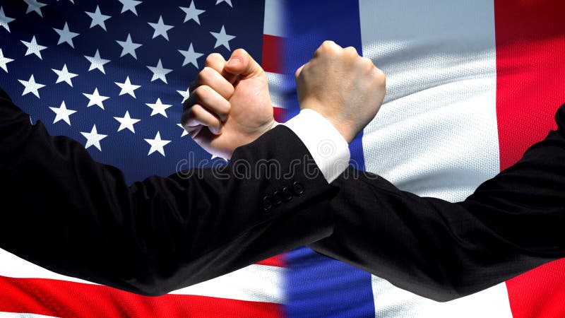US Vs France Confrontation, Countries Disagreement, Fists On Flag