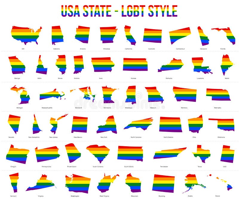 Usa All State Map In Lgbt Rainbow Flag Comprised Six Stripes With Meaning To Each Of The Colors Stock Vector Illustration Of Homosexual Community