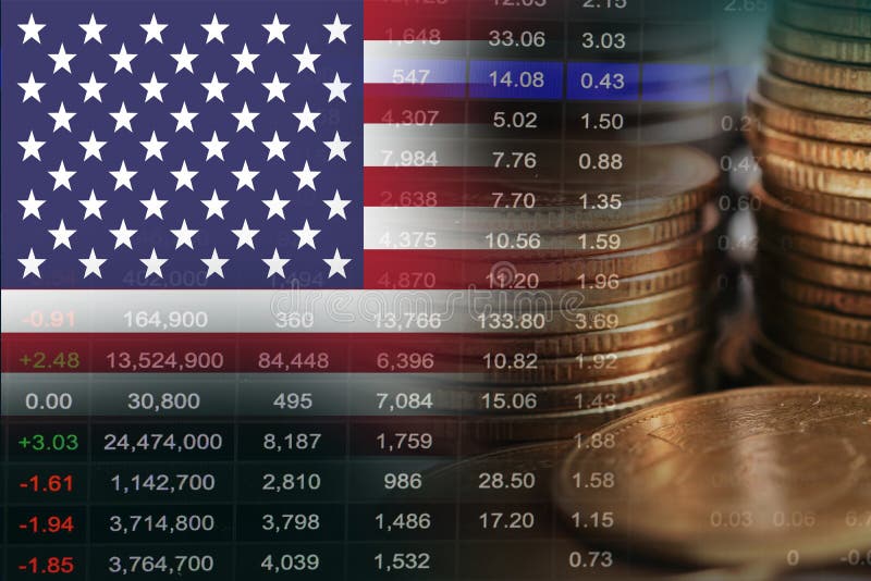 USA America flag with stock market finance, economy trend graph digital technology
