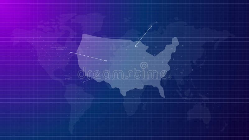 USA Amerikansk karta i den globalt sammanlänkade världen animerad digital, världsblå lila bakgrund stock video