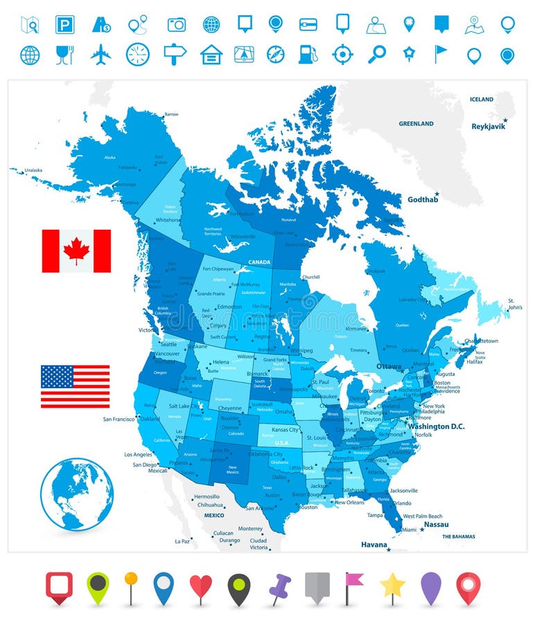 USA and Canada Large Detailed Political Map with States, Provinces and
