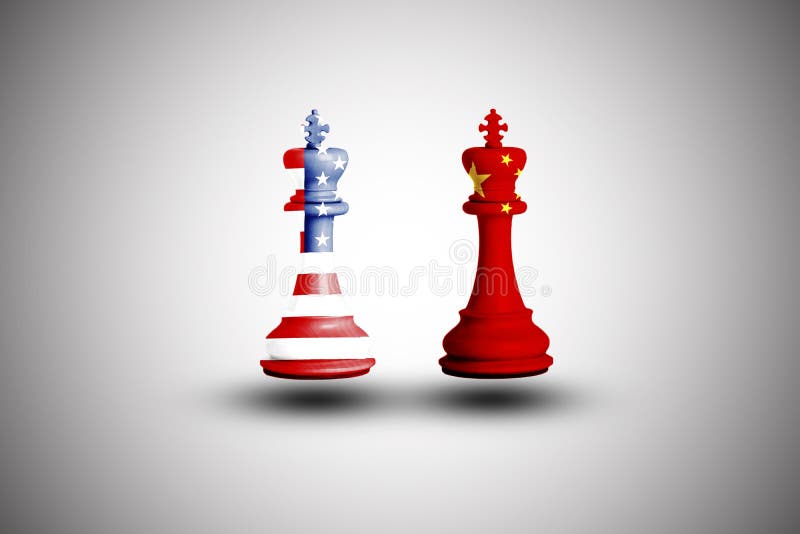 USA and China flag print screen on chess with grey background.It is symbol of economic tariffs trade war tax barrier between