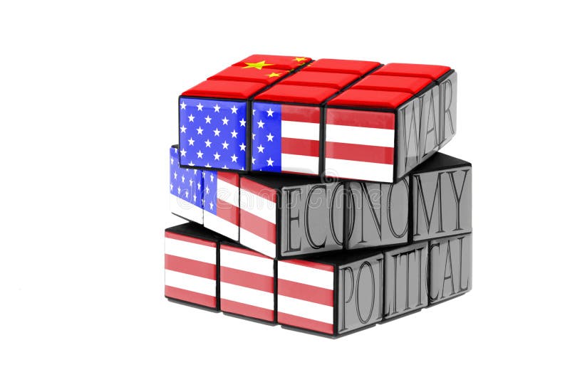 USA and China flag on a twisted puzzle. Isolated on white . stock illustration USA and China flag on a twisted puzzle. Isolated on white . stock illustration