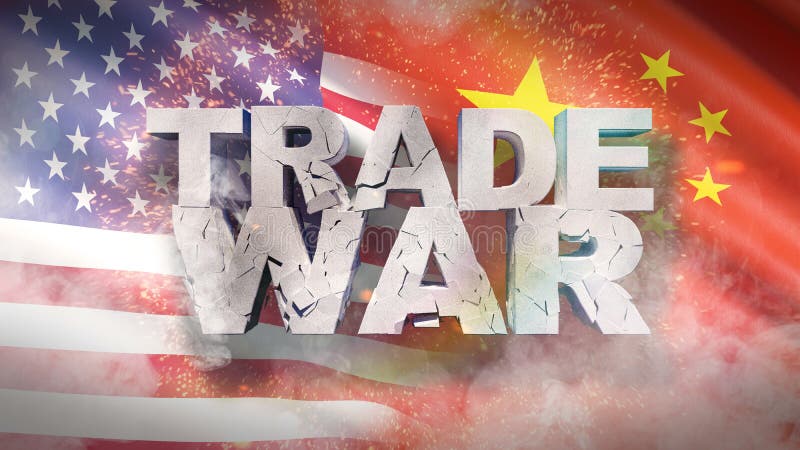 USA and China relationship concept. Cracked text Trade war on flag. 3D illustration. vector illustration USA and China relationship concept. Cracked text Trade war on flag. 3D illustration. vector illustration