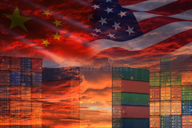 USA and China trade war economy conflict tax business finance money / United States raised taxes of goods from China on Container stock photos USA and China trade war economy conflict tax business finance money / United States raised taxes of goods from China on Container stock photos