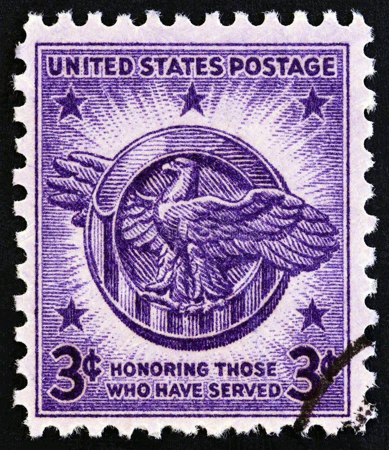 USA - CIRCA 1946: A stamp printed in USA from the `Veterans of World War II` issue shows Honorable Discharge Emblem, circa 1946.