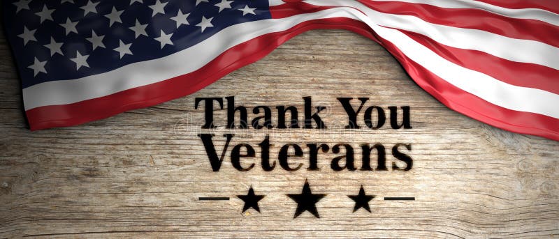 United States flag with thank you veterans message. Wooden background. 3d illustration royalty free illustration United States flag with thank you veterans message. Wooden background. 3d illustration royalty free illustration