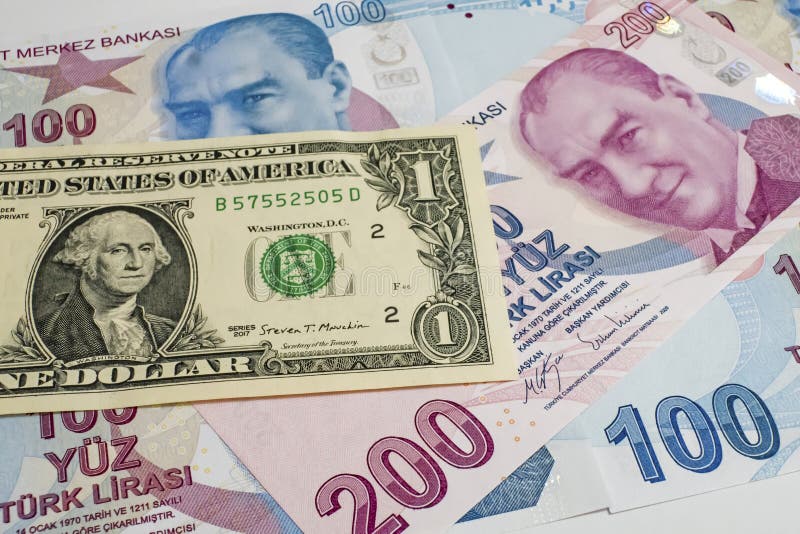 Us Dollar And Turkish Lira Banknotes With Padlocks On Chain Background ...