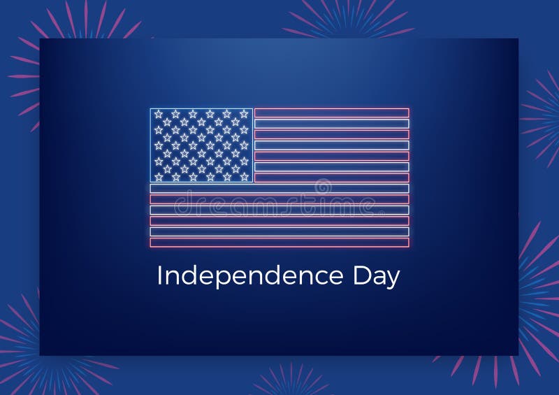 USA dzień niepodległości Wakacje czwarty Lipa powitania sztandar Nowożytny układ z usa neonową flaga fajerwerkami i ilustracja wektor USA dzień niepodległości Wakacje czwarty Lipa powitania sztandar Nowożytny układ z usa neonową flaga fajerwerkami i ilustracja wektor