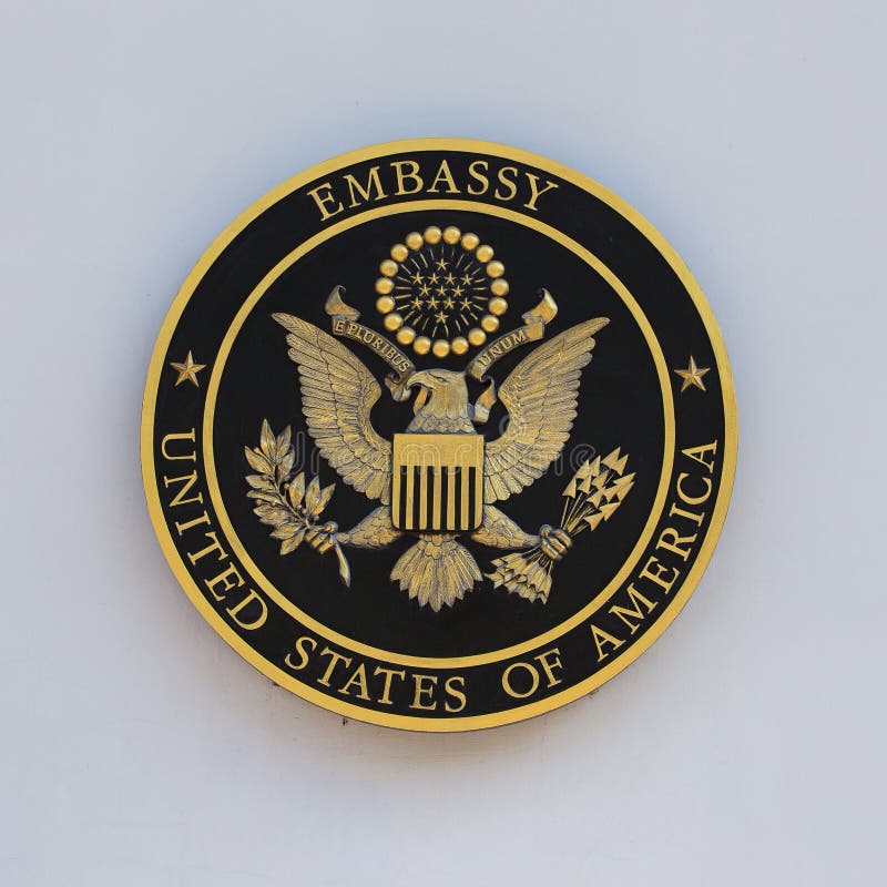 USA embassy sign in Bangkok, Thailand