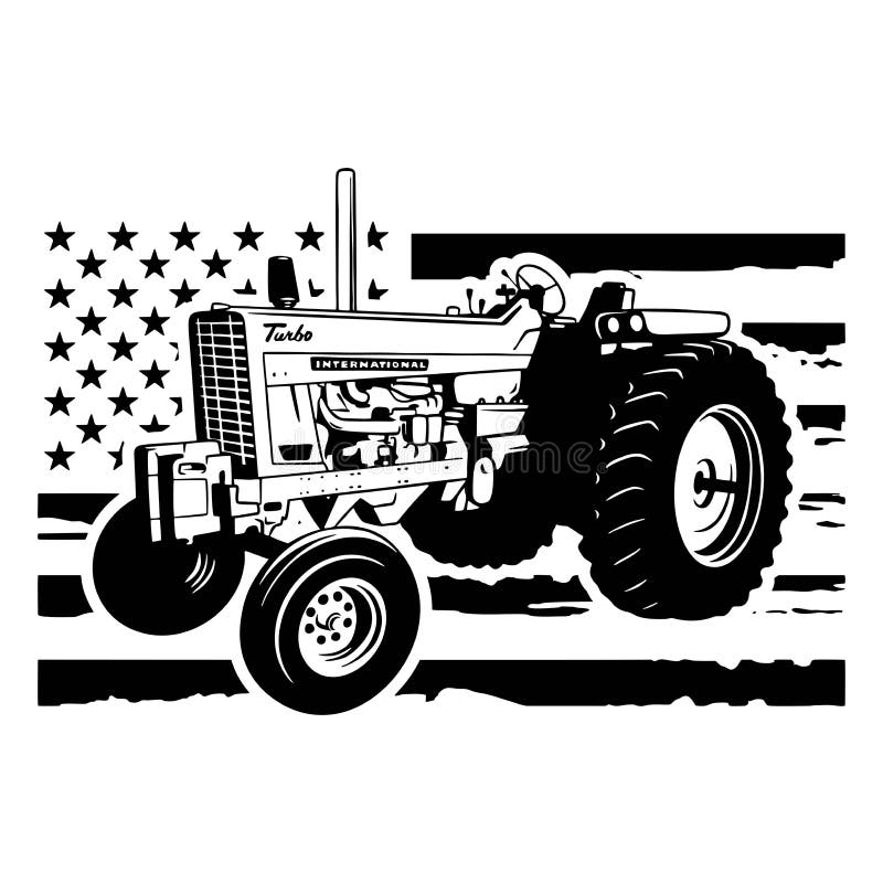 USA Farm Tractor - US Farmer, Harvest, Farmer Vehicle, Stencil, Silhouette, Vector Clip Art